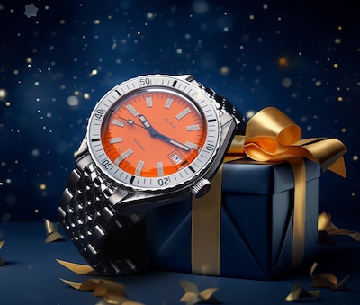 Image of Doxa watch with gift box in the background image