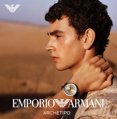Image of lady wearing Emporio Armani watch with Emporio Armani logo image