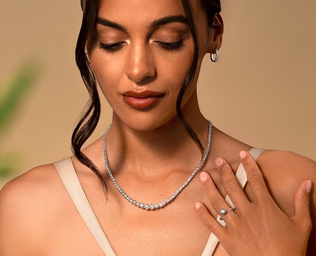 Female model wearing diamond jewellery image