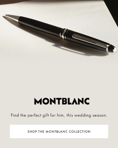 Montblanc logo with text Find the perfect gift for him, this wedding season. - Shop The Montblanc Collection image