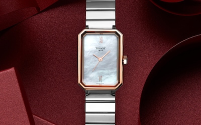 Tissot SRV Watch Image with festive deep red colour background image