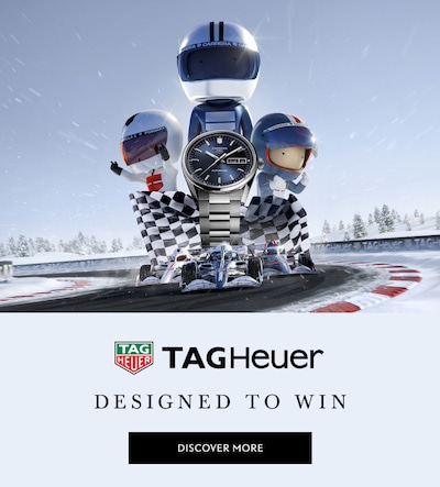 TAG Heuer watch with TAG Heuer logo and text Designed to Win - Discover more image