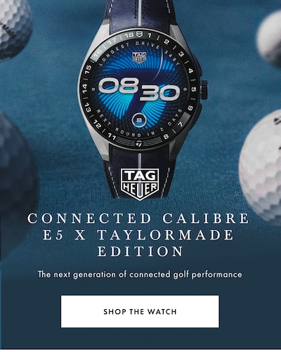 TAG Heuer logo with text Connected Calibre E5 x Taylormade Edition - The next generation of connected golf performance - Shop The Watch image