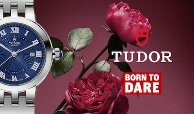 Tudor Clair de Rose watch with Tudor and Born To Dare Logos image