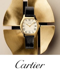 Cartier Tortue watch on metal background. Tap to shop new Cartier watches image