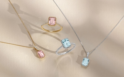 Image of Pink and Blue Gemstone necklace and rings sets image