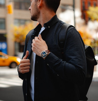Image of a man wearing Hamilton Jazz Master watch image