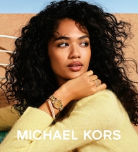 Image of lady wearing Michael Kors watches and bangles with Michael Kors logo displayed at the bottom image