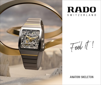 Image of Rado Anatom Skeleton Banner with Rado logo and text Anatom Skeleton image