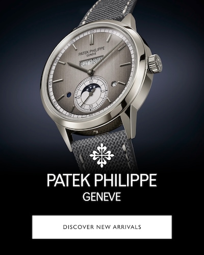 Patek Philippe watch and logo with text Discover New Arrivals image