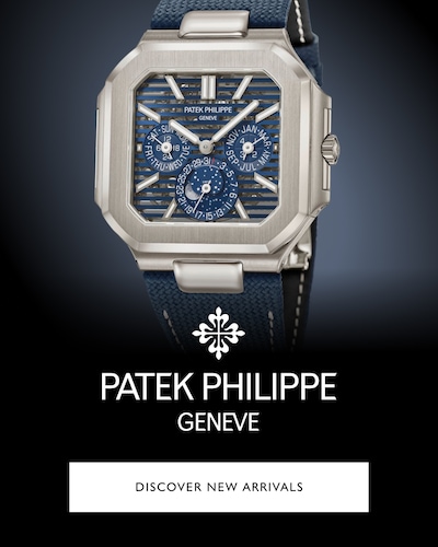 Image of Patek Philippe Cubitus watch and logo with text Discover new arrivals image