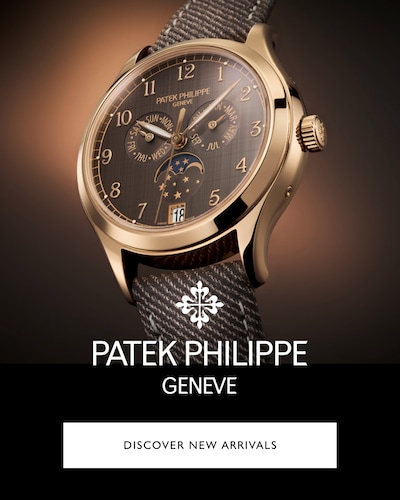 Image of Patek Philippe Watch and logo with text Discover New Arrivals image