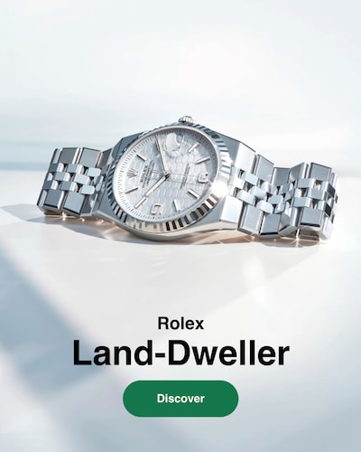 Image of Rolex Sky Dweller watch with text Discover - Land-Dweller - Discover image