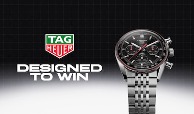 Tag Heuer Carrera Glassbox banner with TAG Heuer logo and text Designed to Win image