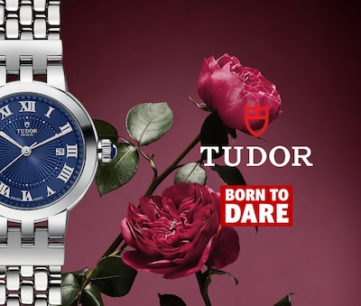 Tudor Clair de Rose watch with Tudor and Born To Dare Logos image