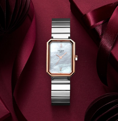 Tissot SRV Watch Image with festive deep wine colour background image