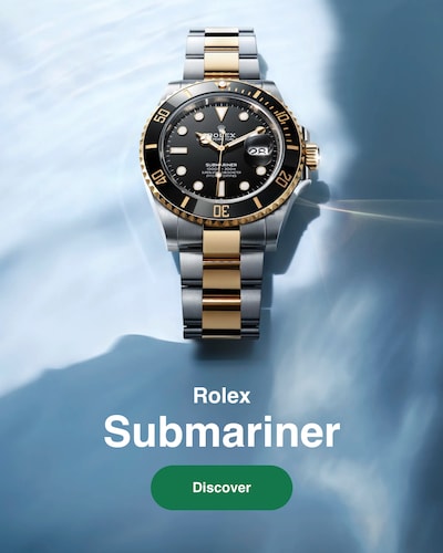 Image of Rolex Submariner Watch with text Rolex Submariner - Discover image